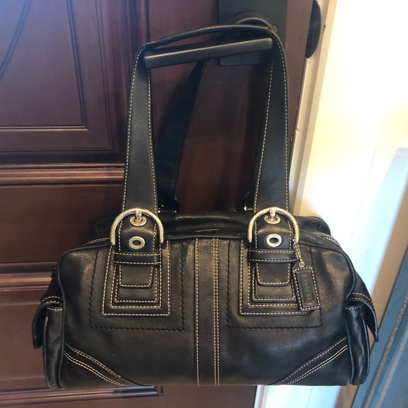 COACH BLACK LEATHER SATCHEL PREOWNED Great Beautiful Condition! - Picture 5 of 16